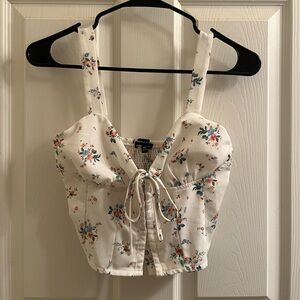 White Floral Coset Tank Top